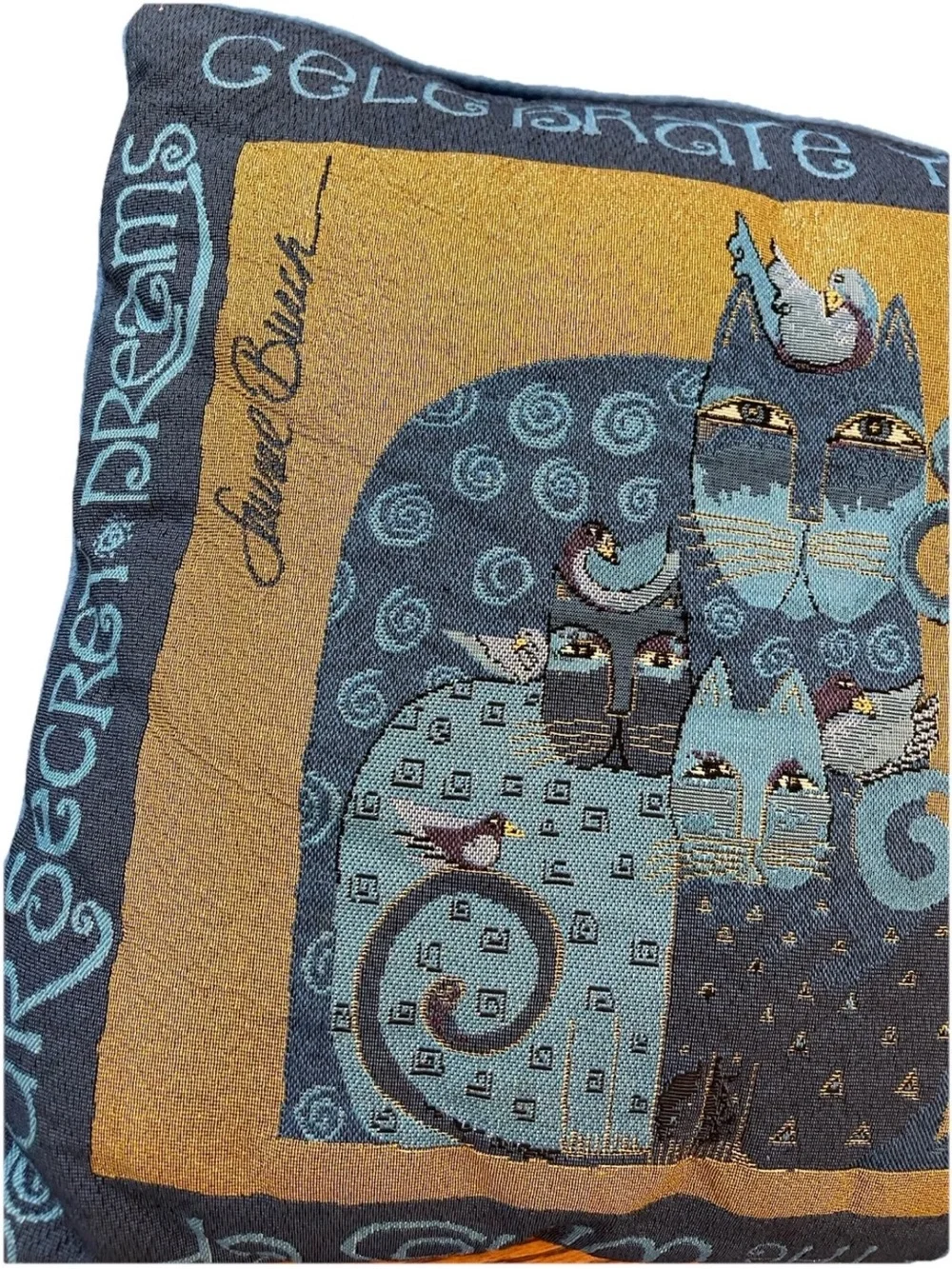 Vintage Laurel Burch “Secret dreams” indigo blue tapestry throw pillow‎ set of 2